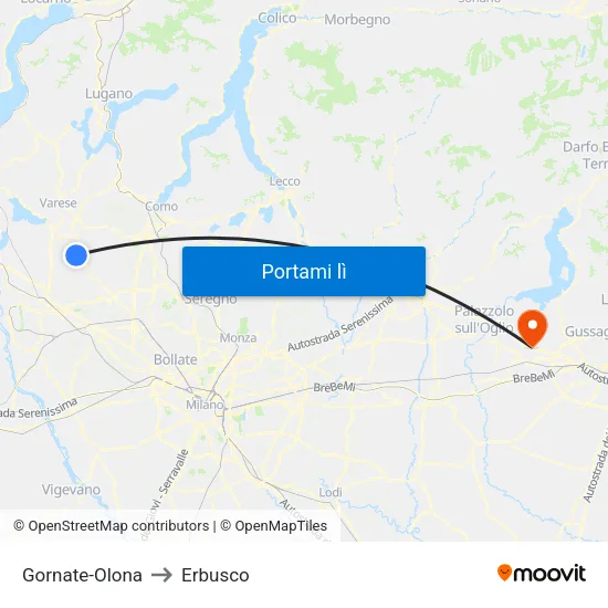 Gornate-Olona to Erbusco map