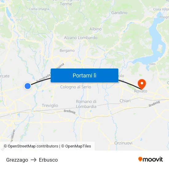 Grezzago to Erbusco map