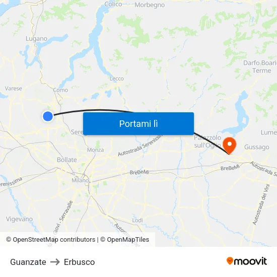 Guanzate to Erbusco map