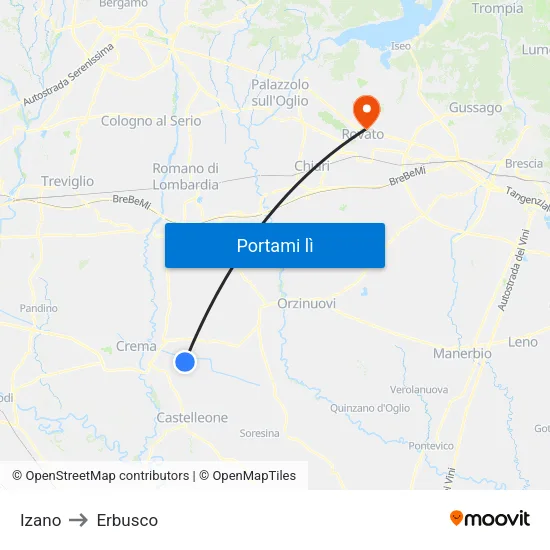 Izano to Erbusco map