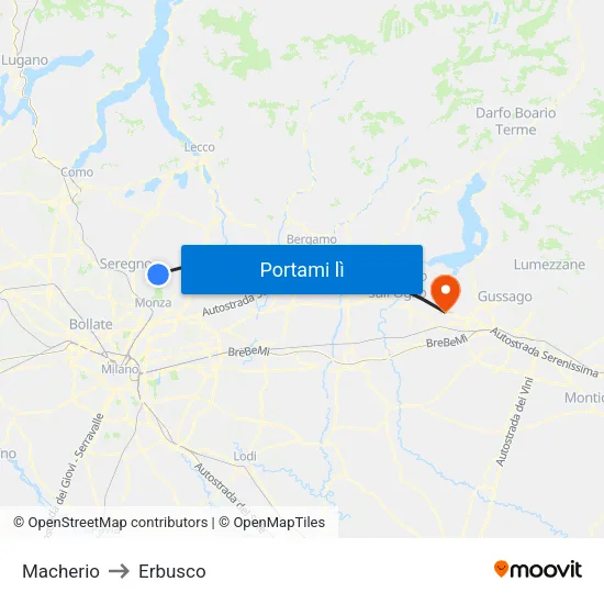 Macherio to Erbusco map