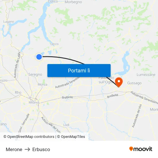 Merone to Erbusco map