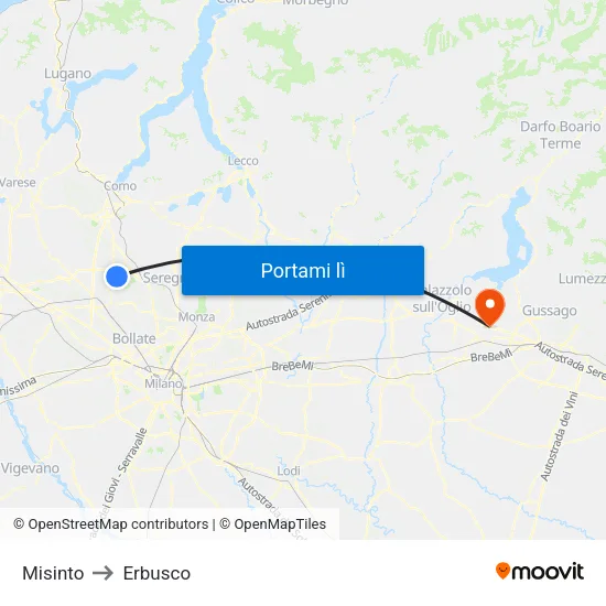 Misinto to Erbusco map