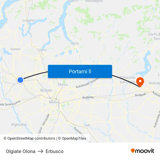 Olgiate Olona to Erbusco map