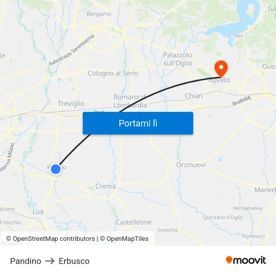 Pandino to Erbusco map