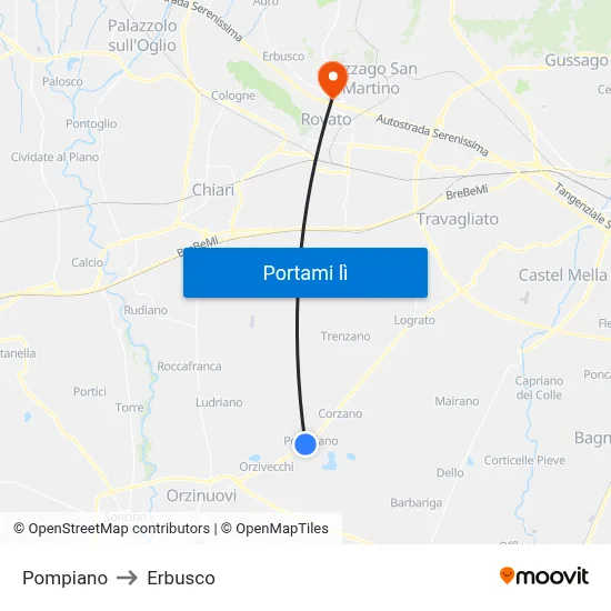 Pompiano to Erbusco map