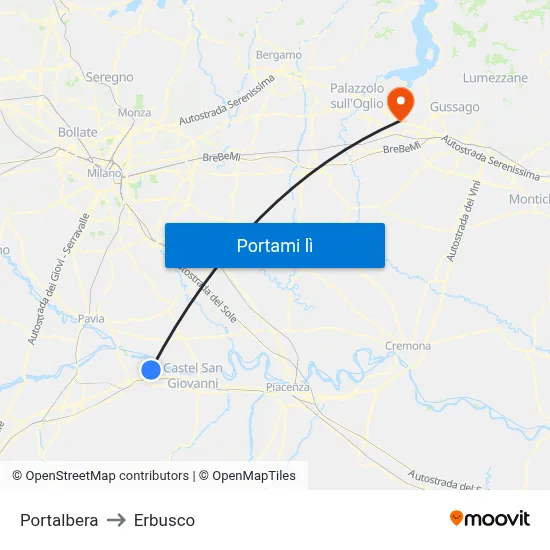 Portalbera to Erbusco map