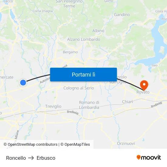 Roncello to Erbusco map