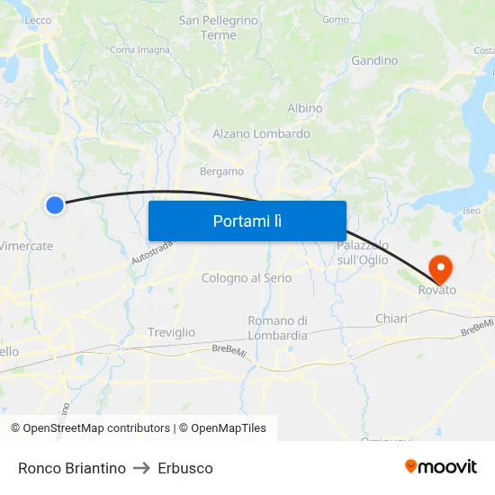 Ronco Briantino to Erbusco map