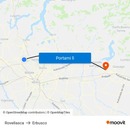 Rovellasca to Erbusco map