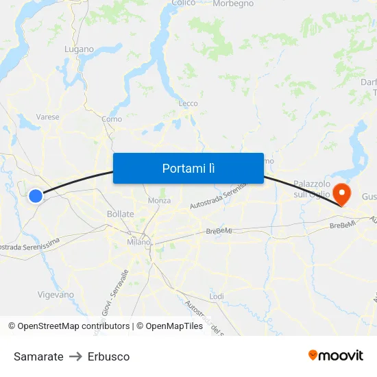 Samarate to Erbusco map