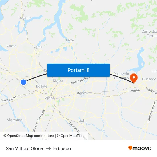 San Vittore Olona to Erbusco map