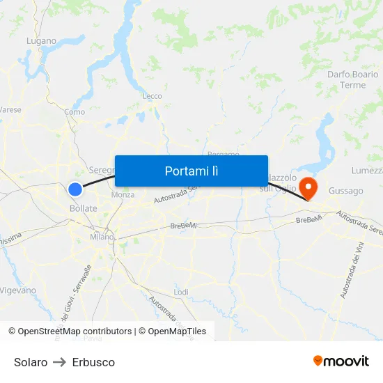 Solaro to Erbusco map