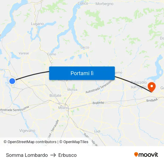 Somma Lombardo to Erbusco map