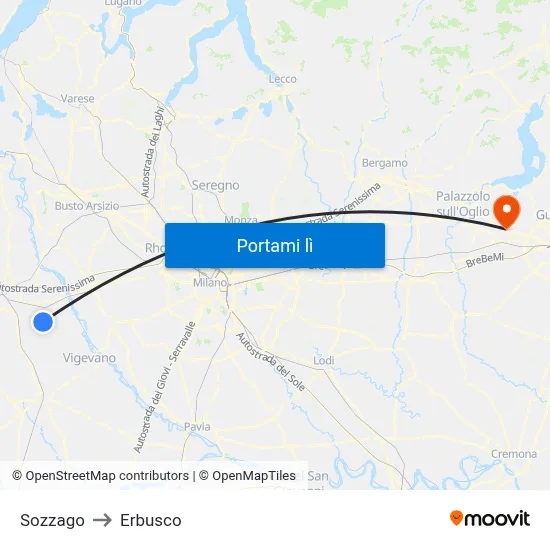 Sozzago to Erbusco map