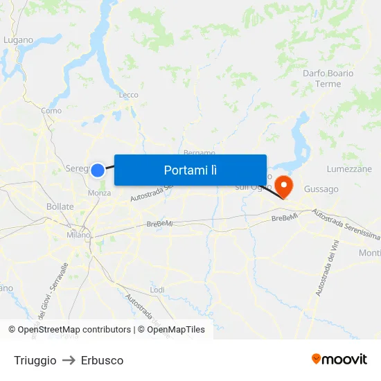 Triuggio to Erbusco map