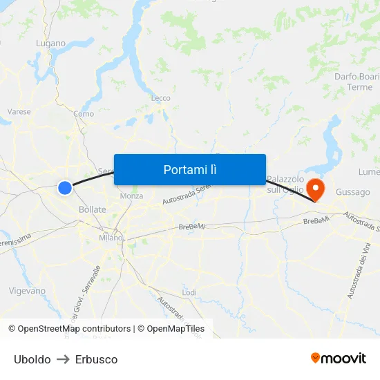Uboldo to Erbusco map