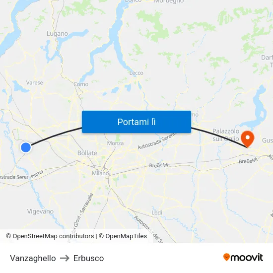 Vanzaghello to Erbusco map