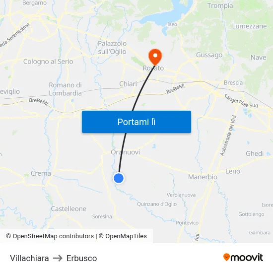 Villachiara to Erbusco map