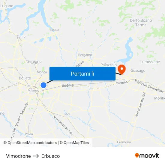 Vimodrone to Erbusco map