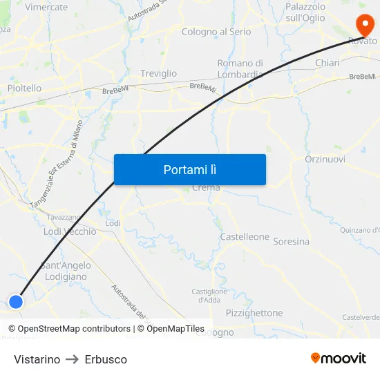 Vistarino to Erbusco map