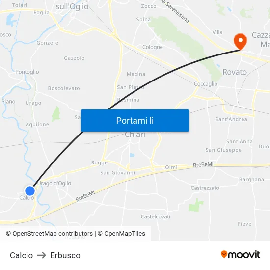 Calcio to Erbusco map