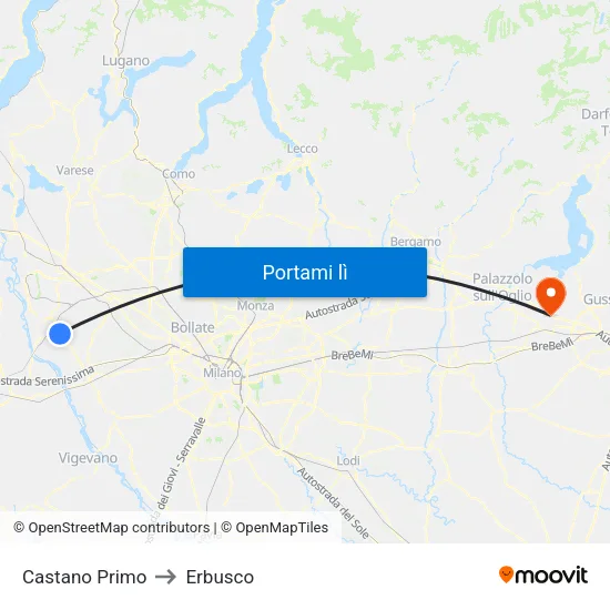 Castano Primo to Erbusco map