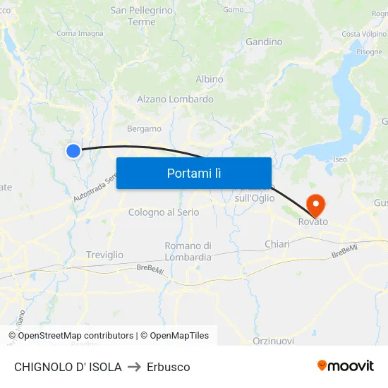 CHIGNOLO D' ISOLA to Erbusco map