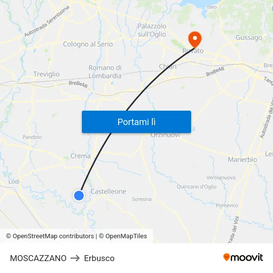 MOSCAZZANO to Erbusco map