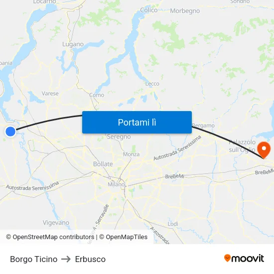 Borgo Ticino to Erbusco map