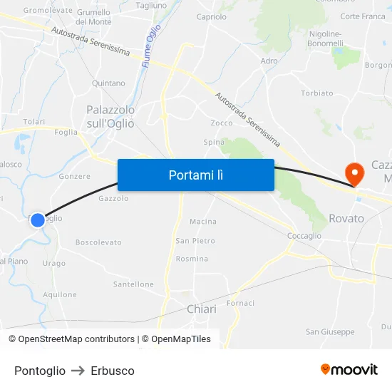 Pontoglio to Erbusco map