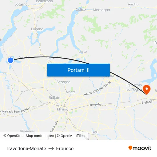Travedona-Monate to Erbusco map