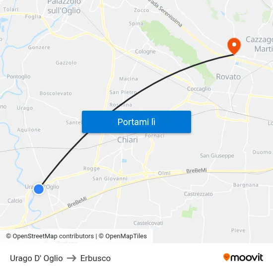 Urago D' Oglio to Erbusco map