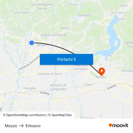 Mozzo to Erbusco map