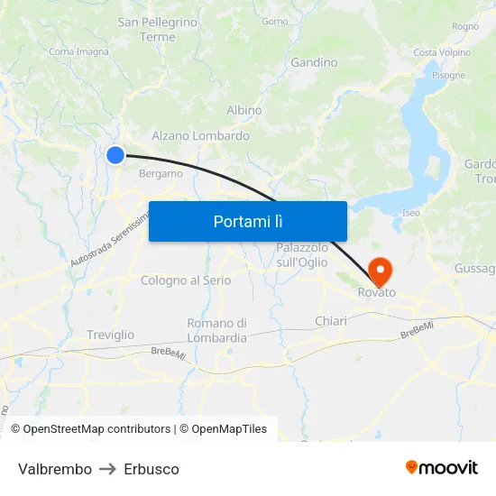 Valbrembo to Erbusco map