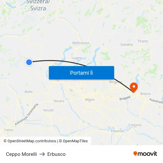 Ceppo Morelli to Erbusco map