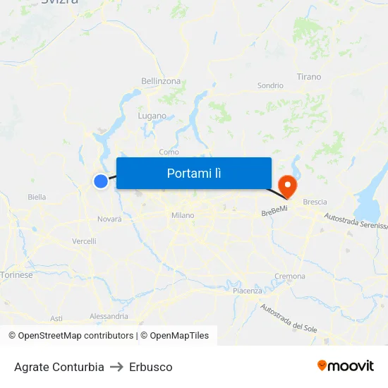 Agrate Conturbia to Erbusco map