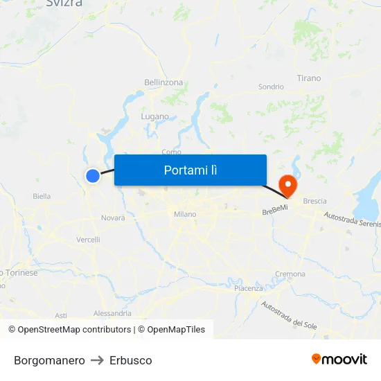 Borgomanero to Erbusco map