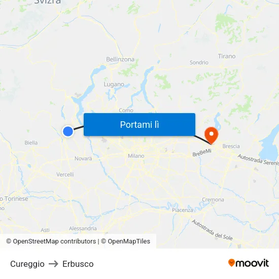 Cureggio to Erbusco map