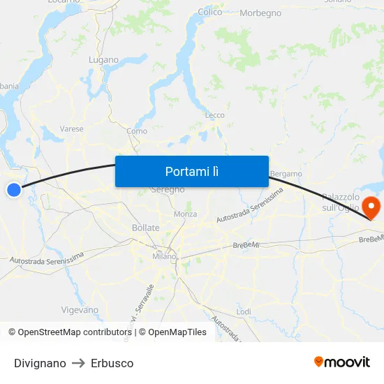 Divignano to Erbusco map