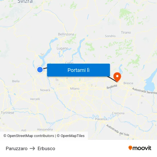 Paruzzaro to Erbusco map