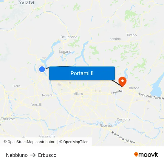 Nebbiuno to Erbusco map