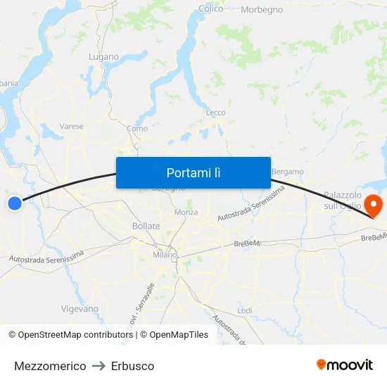 Mezzomerico to Erbusco map