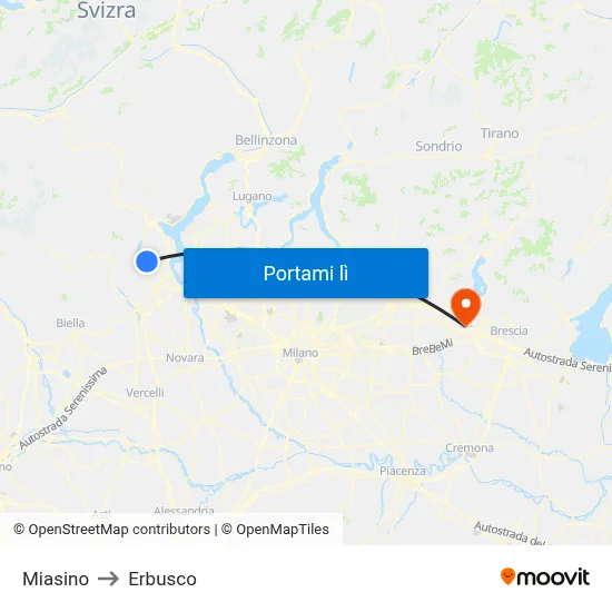 Miasino to Erbusco map