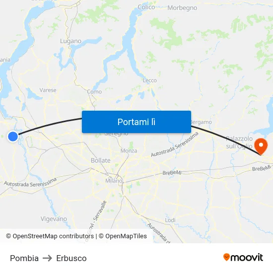 Pombia to Erbusco map