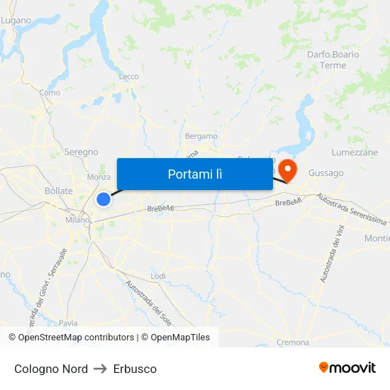 Cologno Nord to Erbusco map