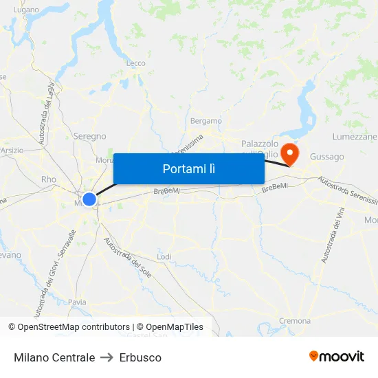 Milano Centrale to Erbusco map
