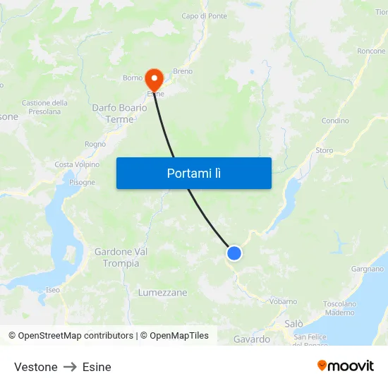 Vestone to Esine map