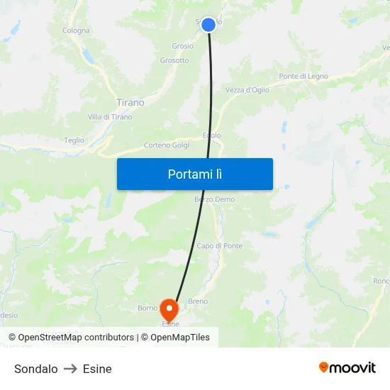 Sondalo to Esine map