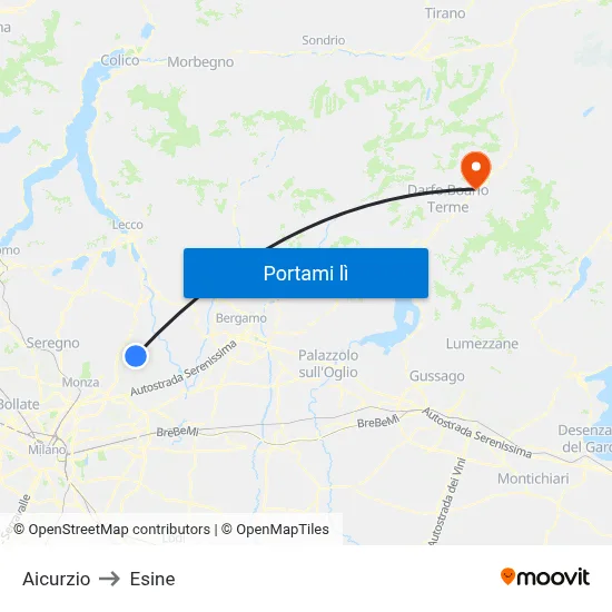Aicurzio to Esine map